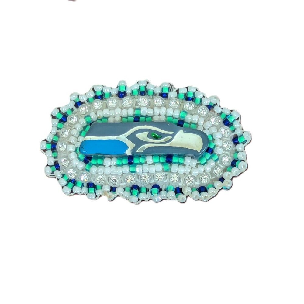 Beaded Seattle Seahawks Seed Bead Brooch Handmade Native Tribal Pin Football